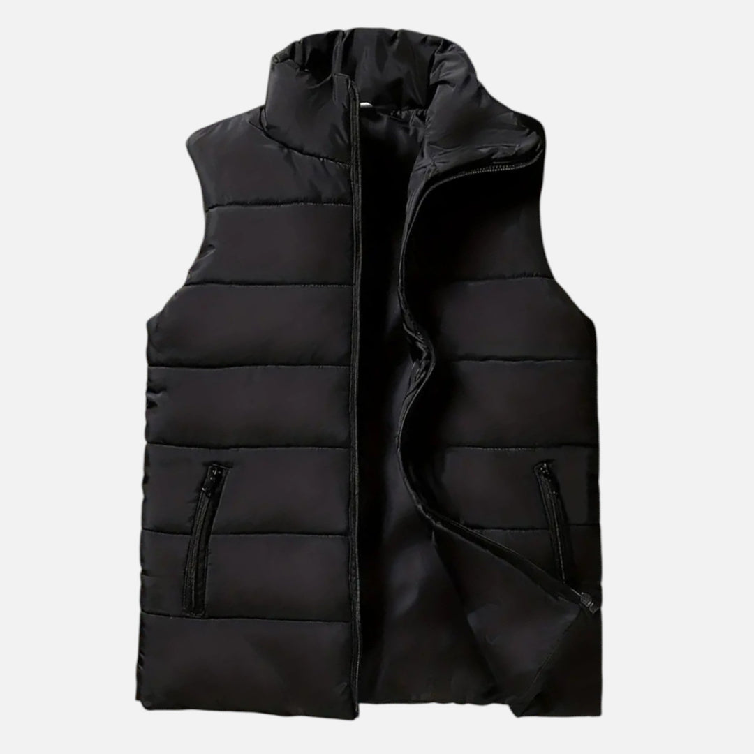 Versatile men's quilted gilet, perfect for layering in cold weather & casual autumn outfits.