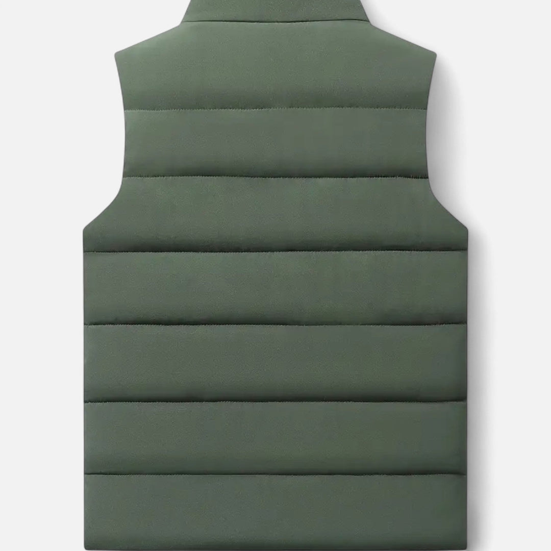 Men's outdoor quilted vest, providing lightweight warmth & insulation for cold weather activities.