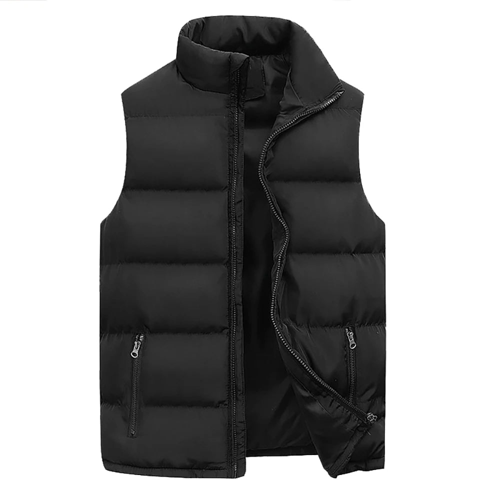 Men's lightweight quilted vest in black, perfect for casual winter layering and outerwear.