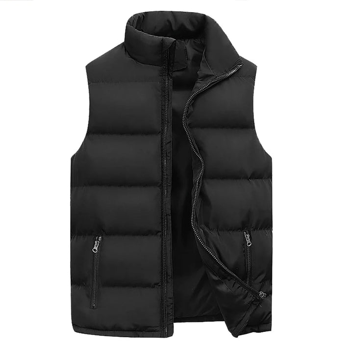 Men's lightweight quilted vest in black, perfect for casual winter layering and outerwear.