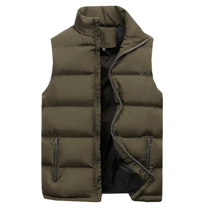 Flat lay of a men's lightweight quilted vest, highlighting its texture and design.