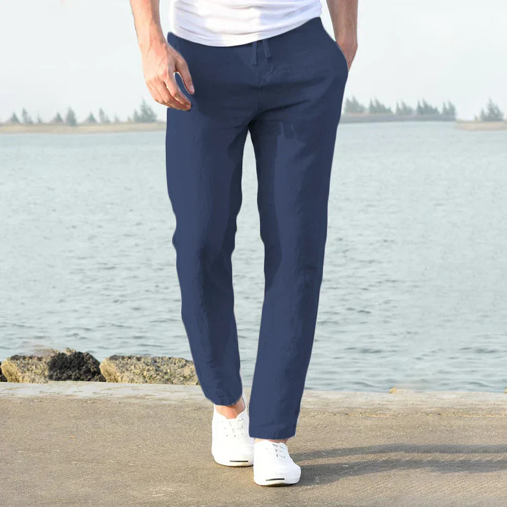 Men's comfort pants: lightweight relaxed fit trousers, versatile summer wear.
