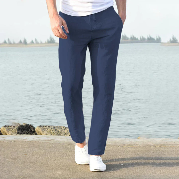 Men's comfort pants: lightweight relaxed fit trousers, versatile summer wear.