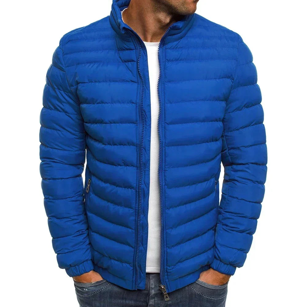 Stylish men's slim-fit puffer jacket. Lightweight design provides optimal winter warmth for casual fashion.