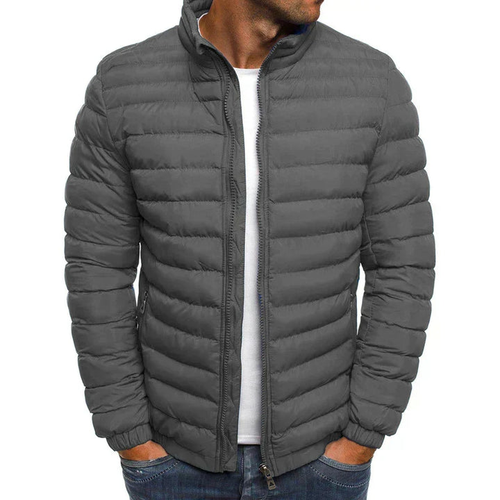 Casual men's lightweight puffer jacket; slim-fit design ensures winter warmth. Perfect outerwear for daily fashion.