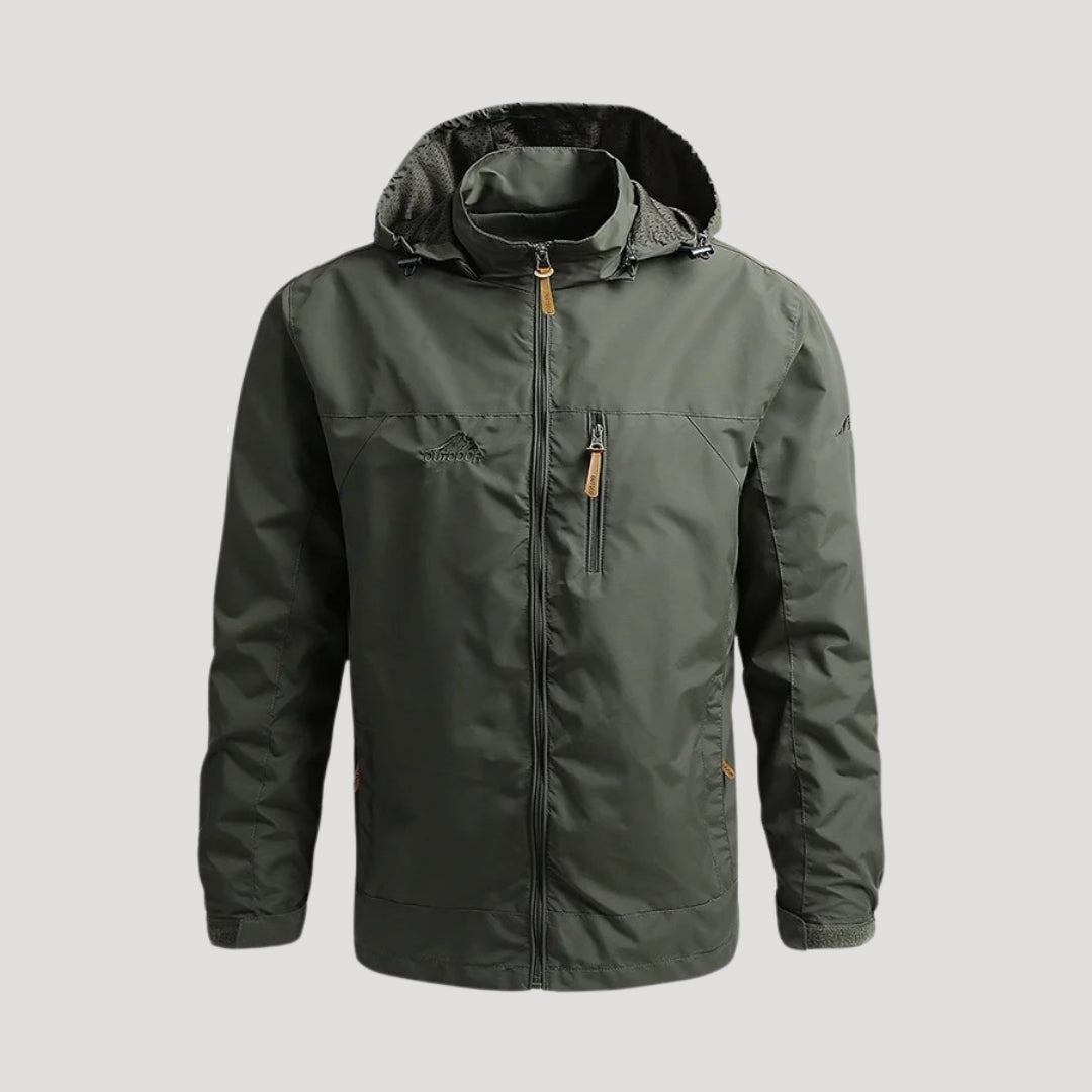 Men's lightweight spring hooded outdoor zip jacket in navy, perfect for transitional weather and casual wear.
