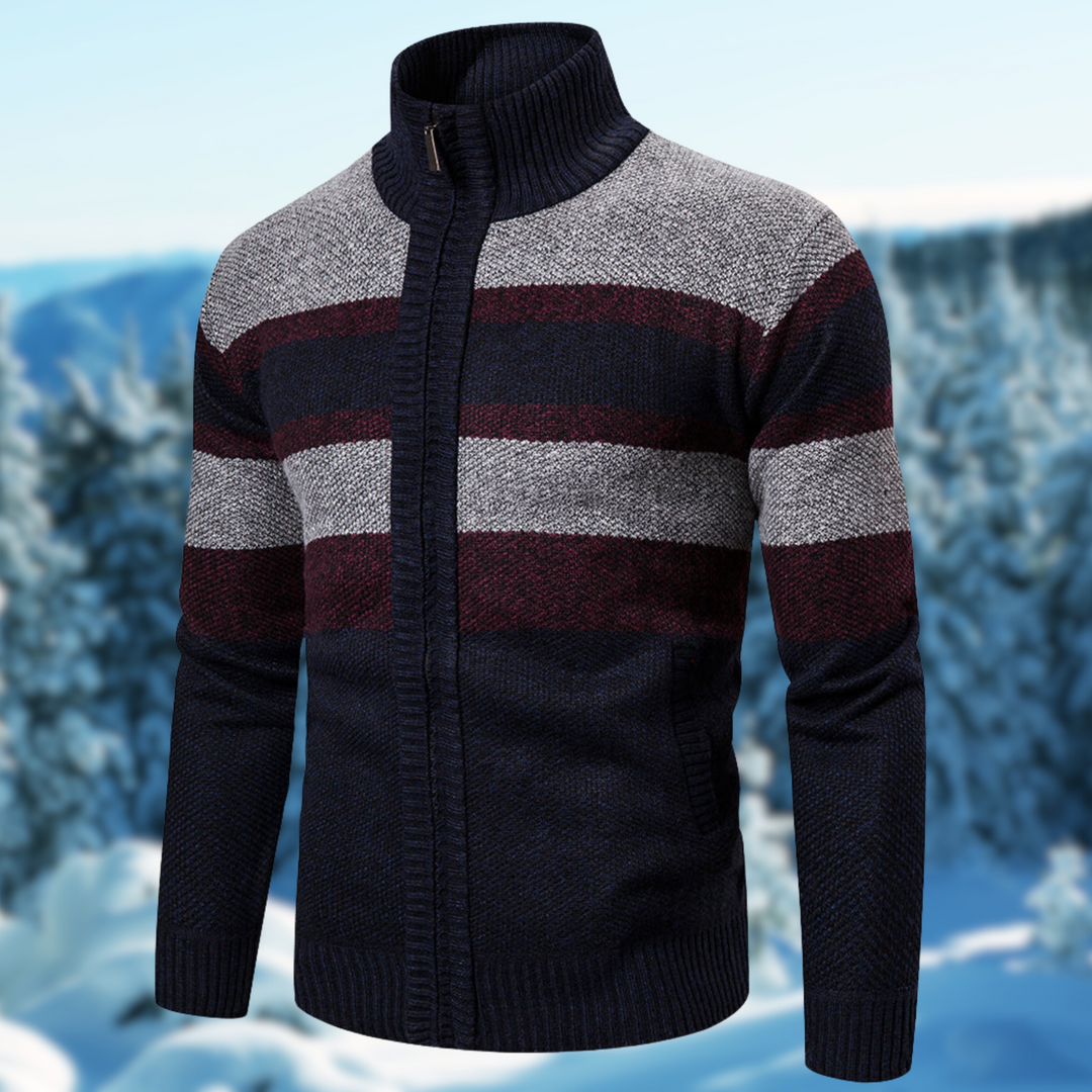 Comfortable men's striped knit sweater, perfect for stylish everyday wear & casual mens fashion.