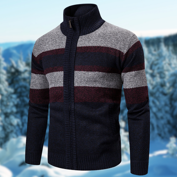 Comfortable men's striped knit sweater, perfect for stylish everyday wear & casual mens fashion.