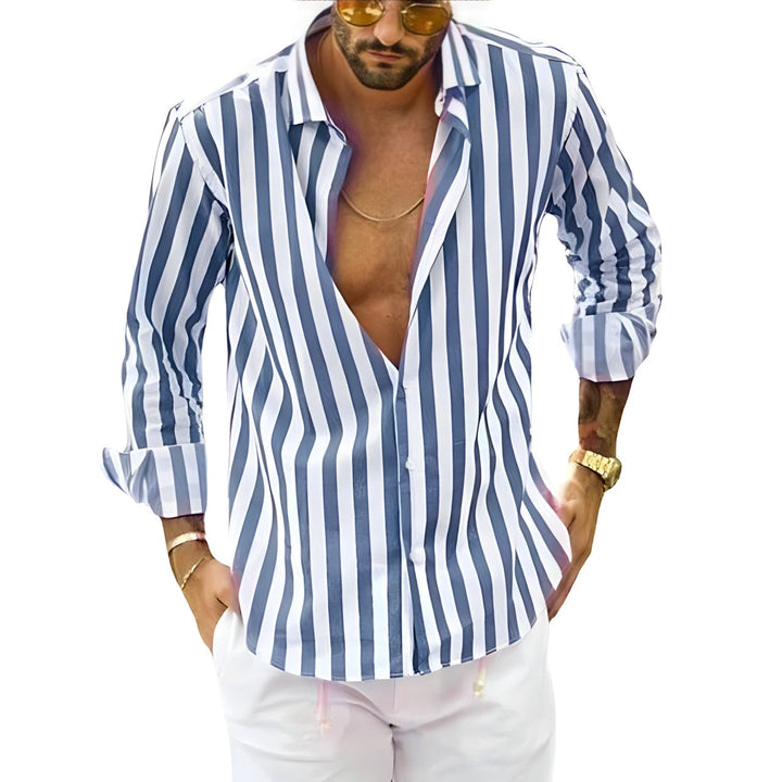 Comfortable men's lightweight striped shirt. Breathable fabric, short sleeves, great for summer everyday wear.