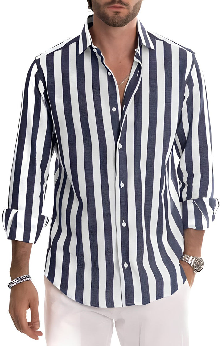 Versatile men's striped summer shirt. Lightweight, breathable, short sleeve, offering comfort for any casual occasion.