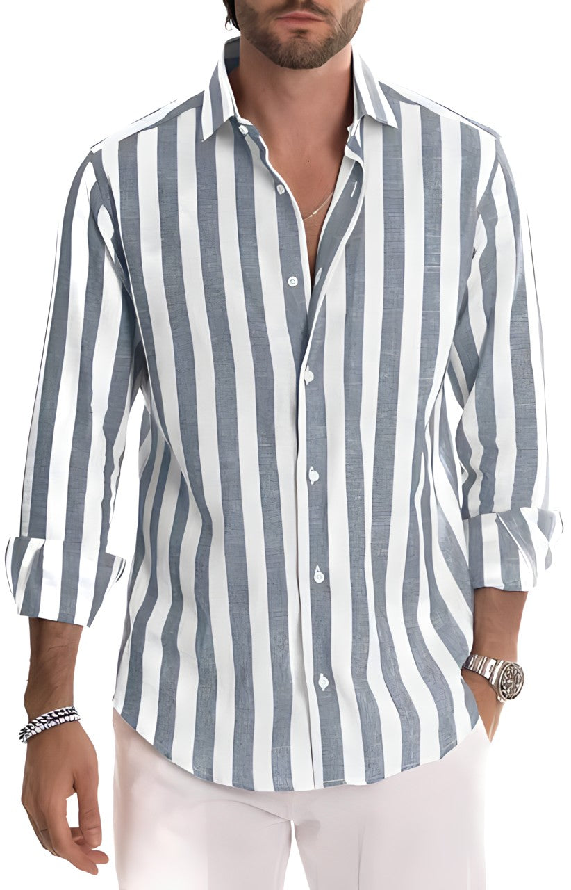 Easy care men's striped summer shirt. Lightweight, breathable, short sleeve, ensuring comfortable everyday wear.