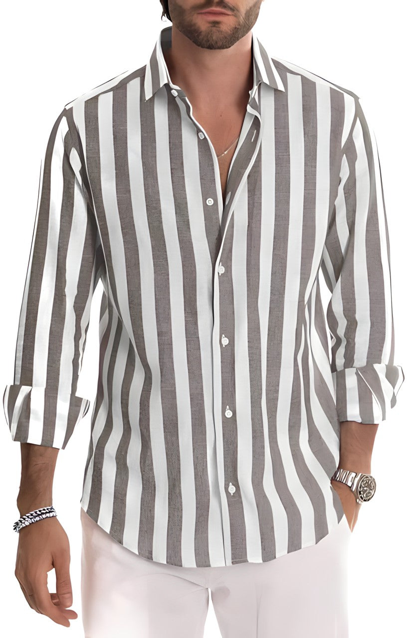 Classic men's striped summer shirt. Breathable, lightweight, short sleeve, delivering stylish comfort for warm days.