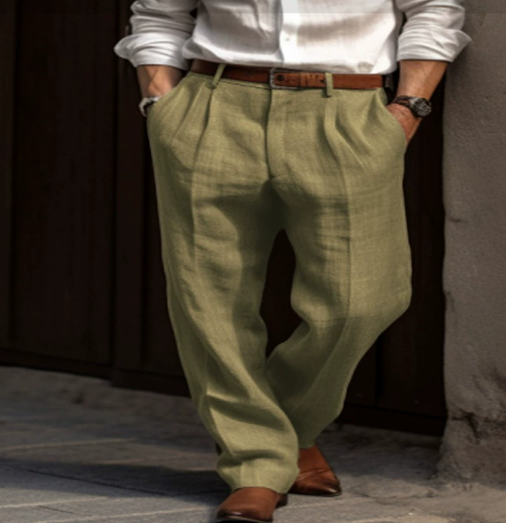 Stylish men's khaki summer chino pants. Lightweight & versatile for casual or smart-casual wear.