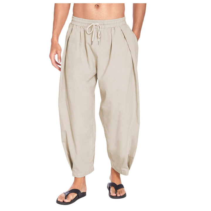 Men's lightweight summer comfort pants in khaki, perfect for breathable casual everyday wear.