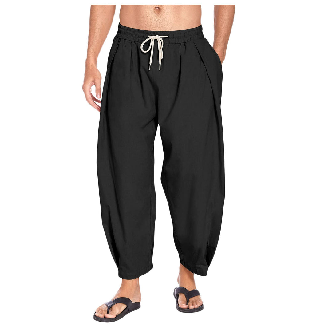 Black men's comfort pants, lightweight & breathable for summer. Versatile casual fit for everyday wear.