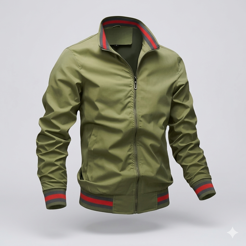 Stylish men's zip-front lightweight jacket. Breathable outerwear, perfect for versatile spring & summer casual fashion.