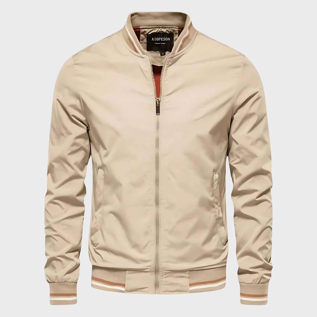 Lightweight men's water-resistant windbreaker jacket, breathable, perfect for active outdoor use.