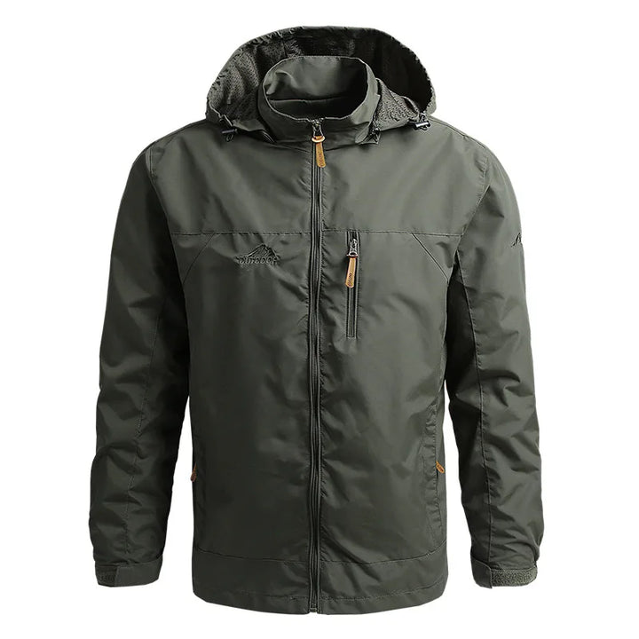 Stylish men's waterproof windbreaker jacket in navy, perfect lightweight outerwear for rainy days.