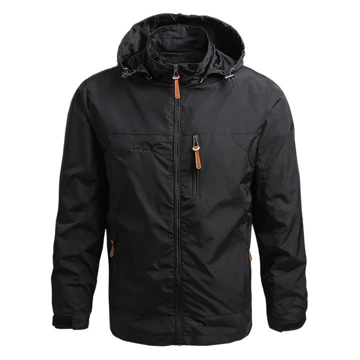 Men's windbreaker jacket with zipper detail, waterproof and lightweight for active casual wear.