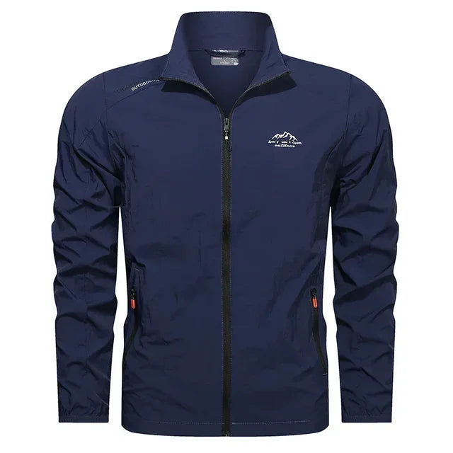 Stylish men's spring/fall windbreaker jacket. Lightweight, water-repellent outerwear for casual & transitional weather.