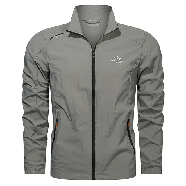 Active men's lightweight outdoor jacket. Breathable windbreaker for hiking, running, or everyday weather protection.