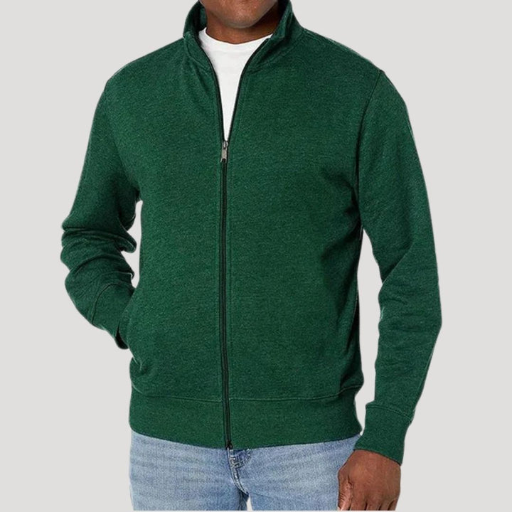 Back view of a men's versatile lightweight zip-up jacket, suitable for spring fashion