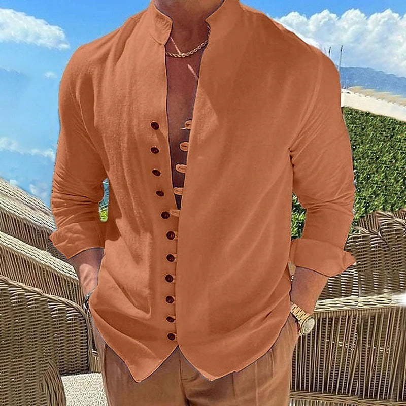 Stylish men's button-down long sleeve shirt. Relaxed fit for casual elegance. Essential for men's everyday fashion.