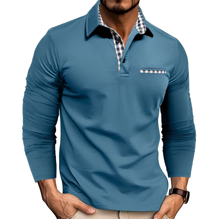 Comfortable long sleeve men's polo shirt, button-down design for smart casual style. Everyday men's fashion top.