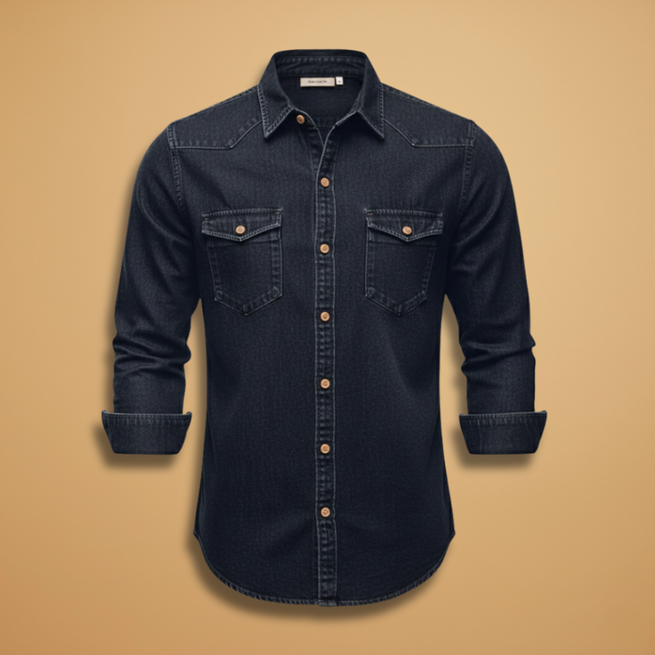 Men's long sleeve button-up shirt with functional chest pockets, perfect for casual or smart casual wear.