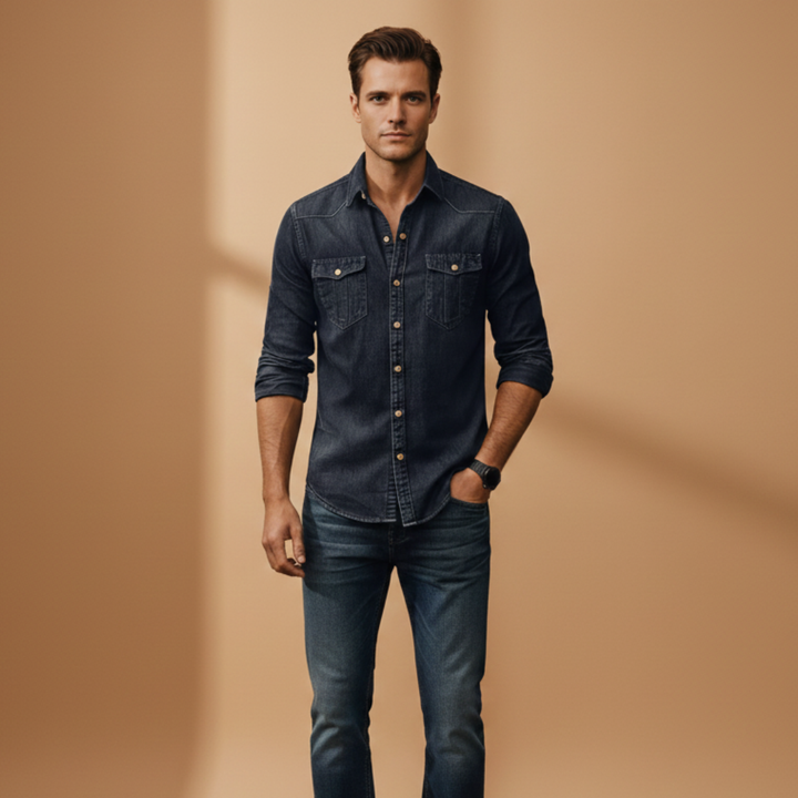 Versatile men's button-up shirt, long sleeve with chest pockets, ideal for layering or everyday comfort.