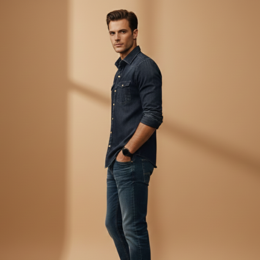 Classic men's button-up shirt, long sleeve design with practical chest pockets for modern casual style.