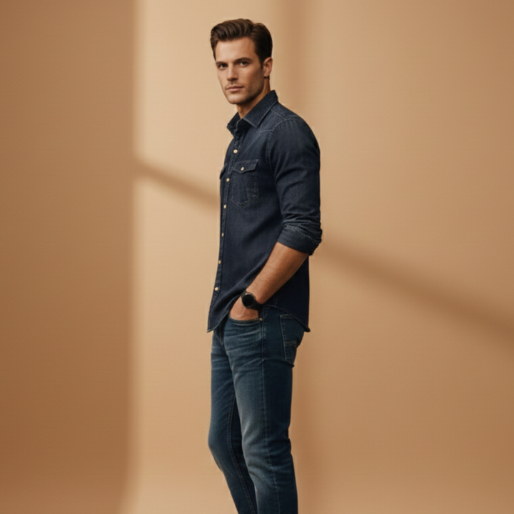 Classic men's button-up shirt, long sleeve design with practical chest pockets for modern casual style.