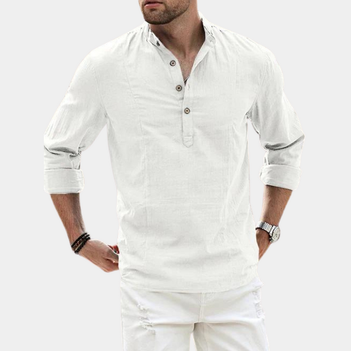Men's long sleeve casual Henley shirt with a stylish Y-neck, offering effortless everyday comfort & style.