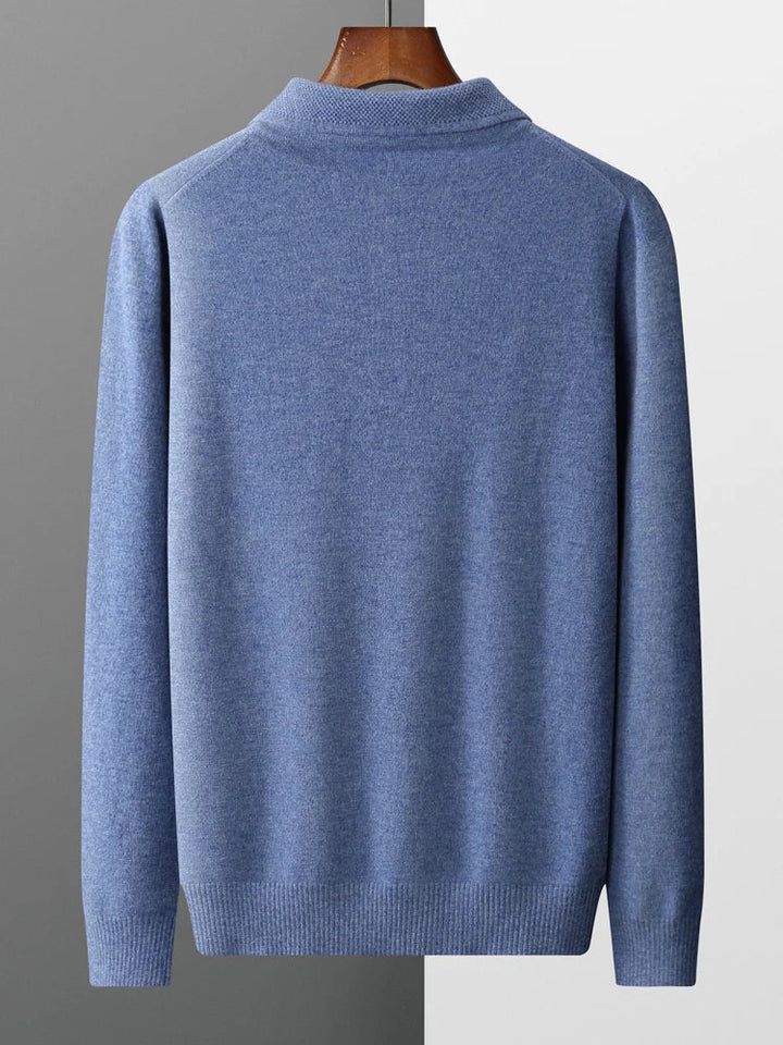 Comfortable men's long sleeve sweater polo shirt. Versatile smart casual pullover for men's clothing.