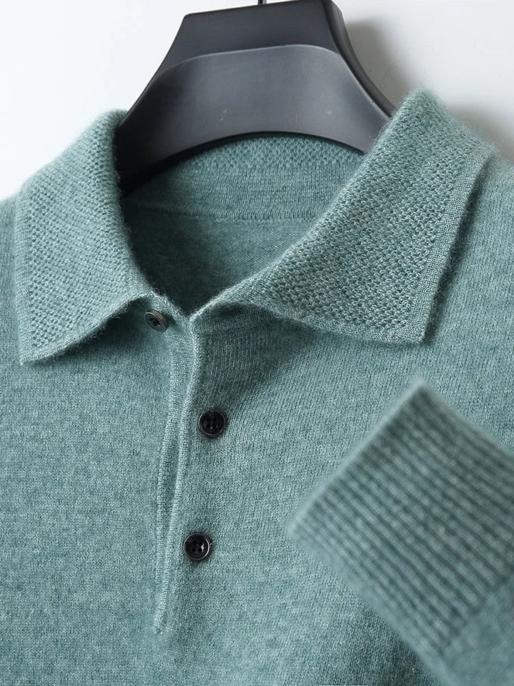 Men's casual long sleeve sweater polo, a perfect top for fall fashion & winter layering.