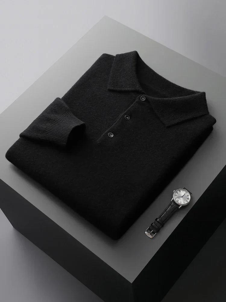 Classic men's long sleeve sweater polo. Smart casual pullover shirt for everyday men's style.