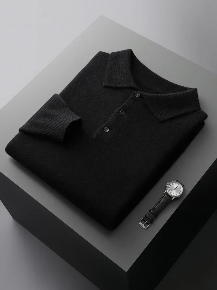 Classic men's long sleeve sweater polo. Smart casual pullover shirt for everyday men's style.