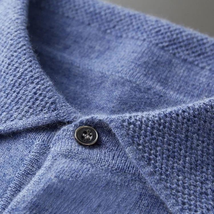 Essential men's casual long sleeve sweater polo shirt. A comfortable clothing top for men's fashion.