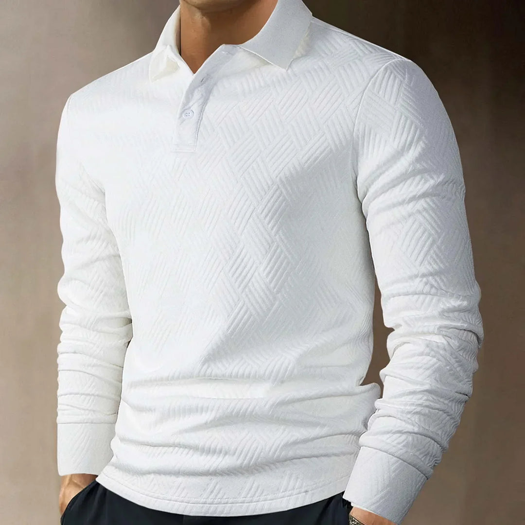 Refined men's long sleeve polo. A comfortable smart casual top for modern men's fashion.