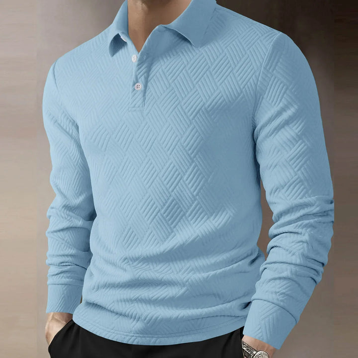 Stylish men's long sleeve polo shirt, a versatile smart casual top for everyday comfort.