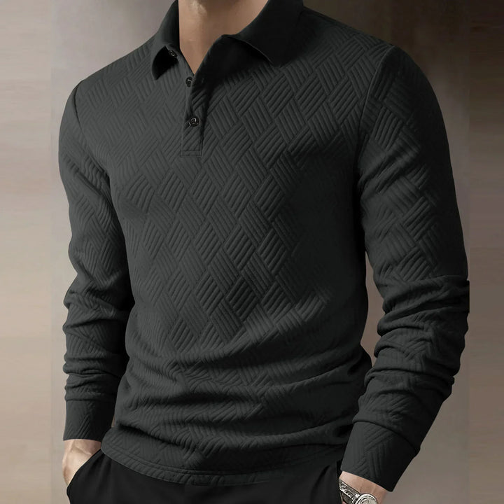 Everyday men's long sleeve polo shirt. Comfortable smart casual top, perfect for versatile fashion.