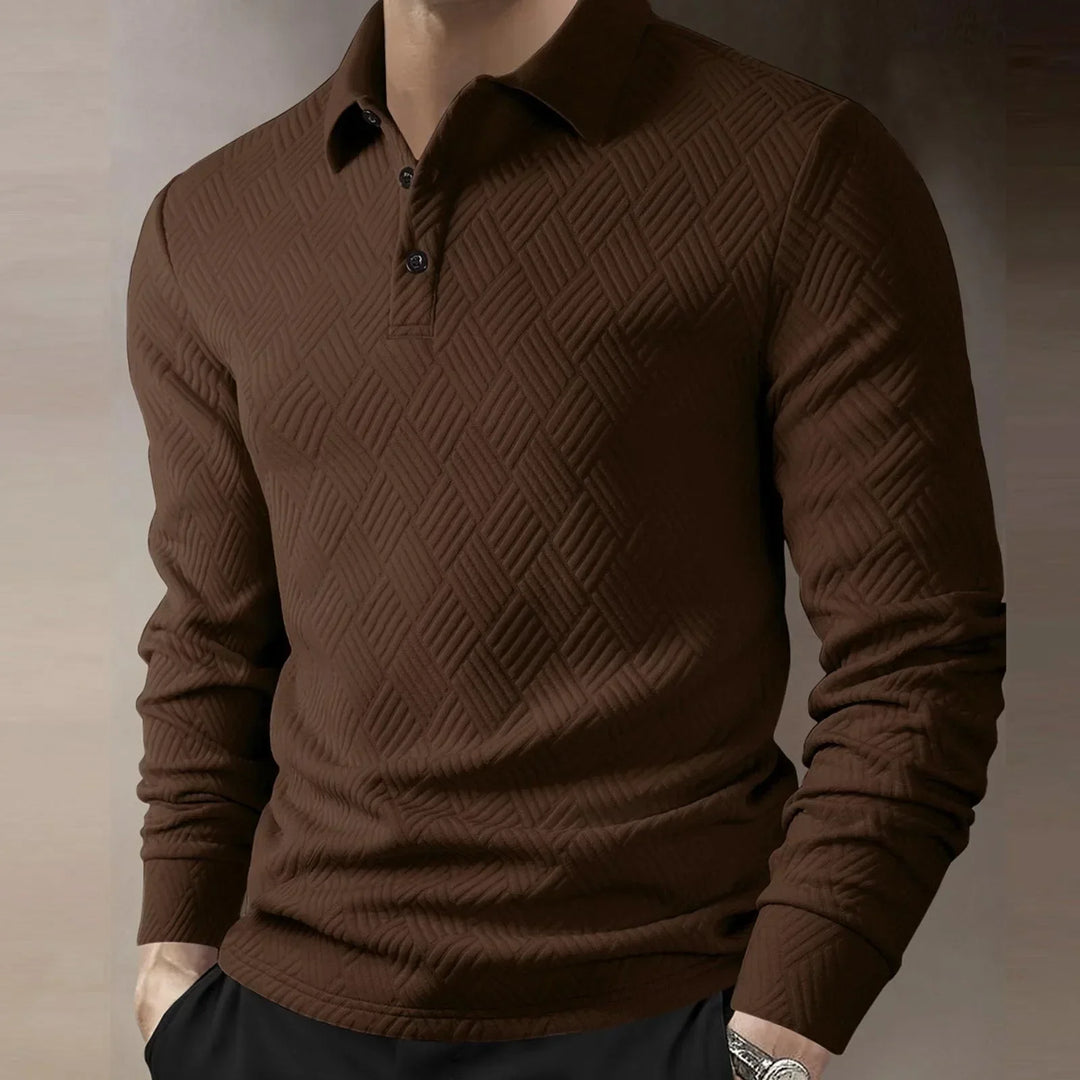 Smart casual men's long sleeve polo shirt. A refined top for everyday comfort and style.