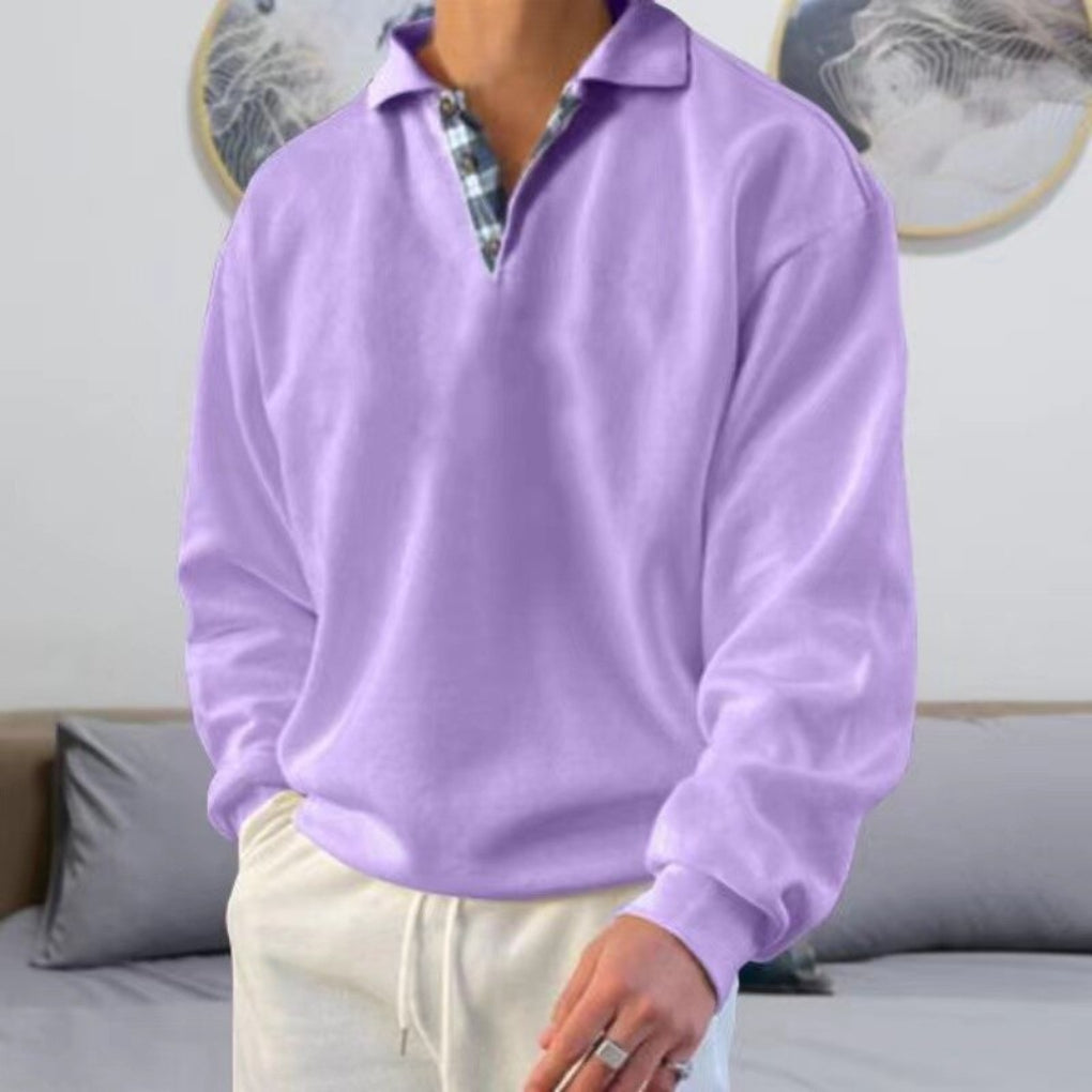Soft men's long sleeve polo shirt. Versatile casual wear, perfect for a comfortable, stylish outfit.
