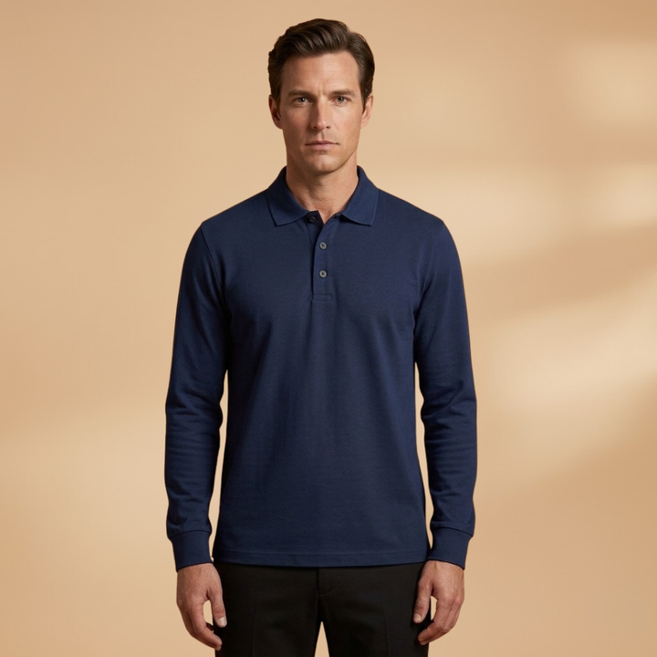 Casual long sleeve polo shirt for men, perfect for everyday wear & a smart casual men's fashion statement.