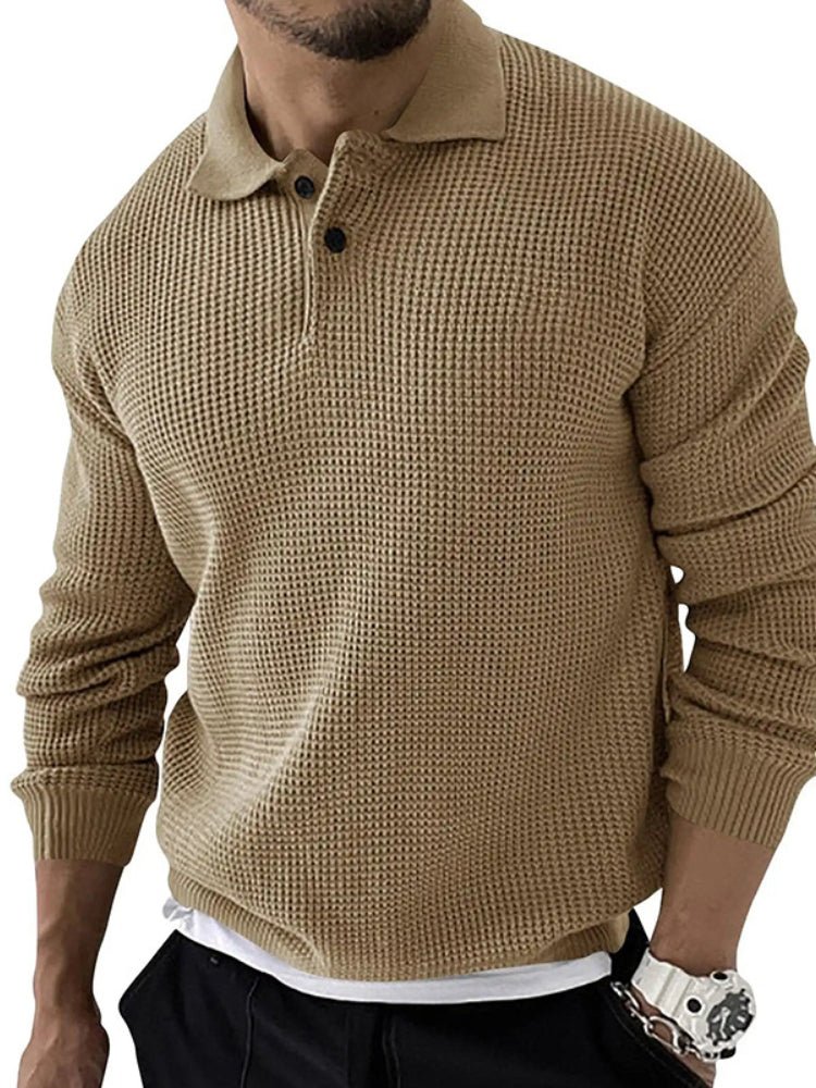 Men's long sleeve polo sweater, a comfortable and stylish pullover. Perfect for casual wear.