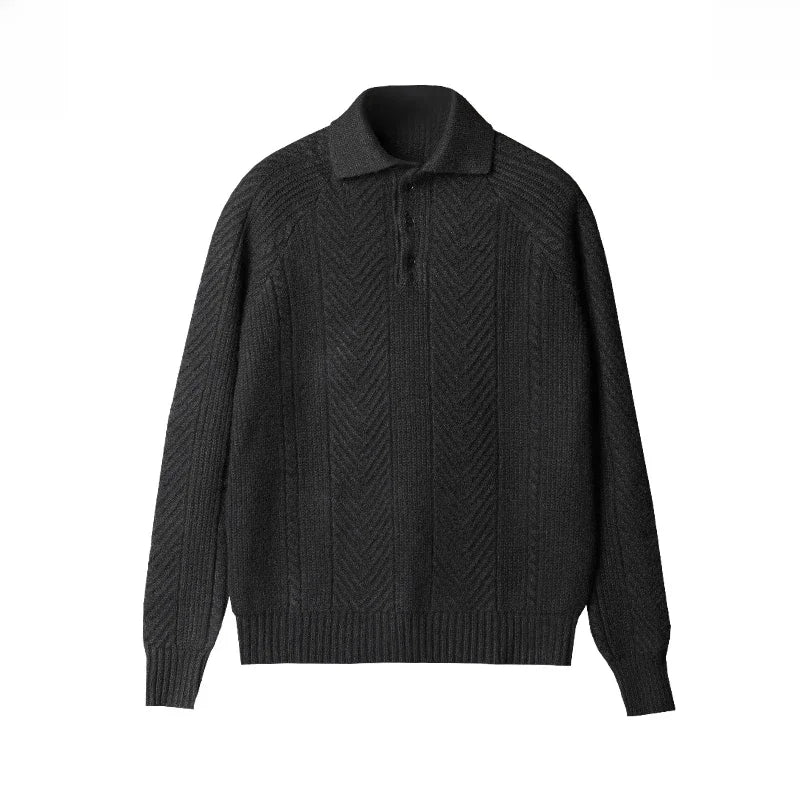 Black long sleeve men's zip polo, perfect for achieving an elevated and comfortable style.
