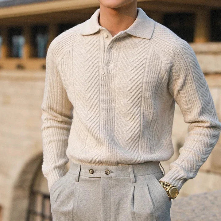 Gray long sleeve men's polo shirt, featuring a modern zip closure for versatile style.