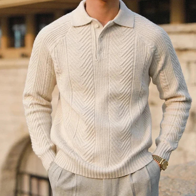 Elevated men's fashion: black long sleeve polo shirt with a sleek zip closure.