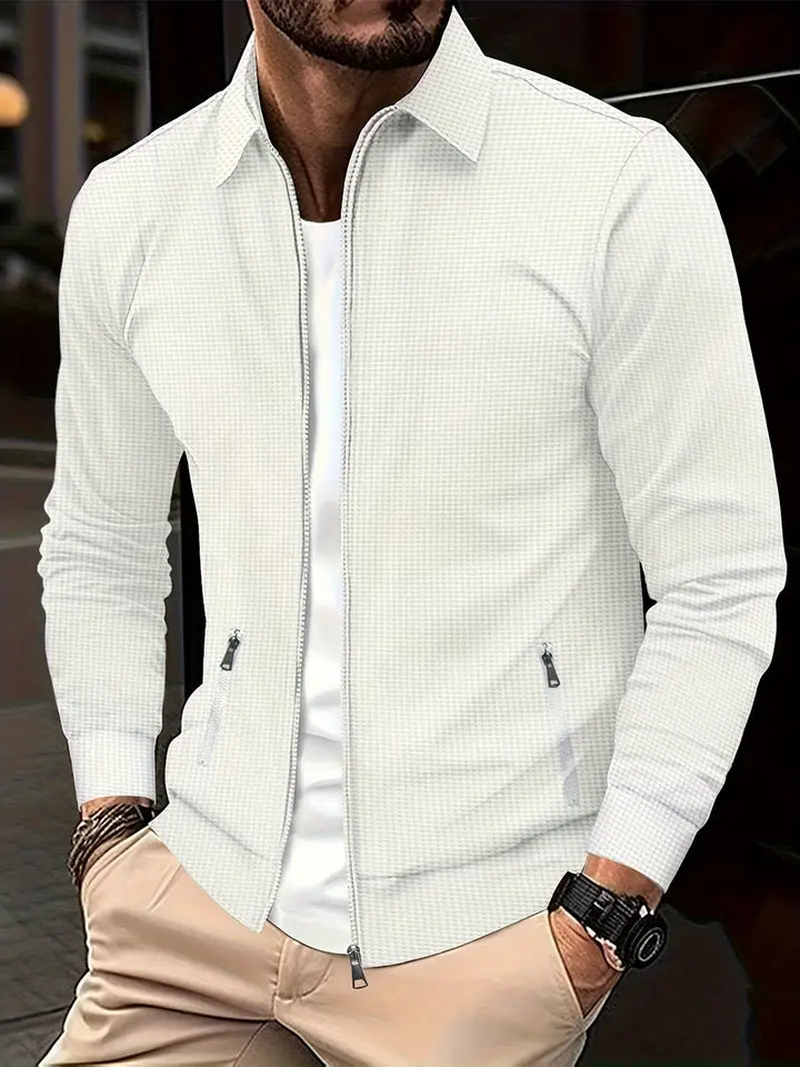 Comfortable men's zip-up long sleeve shirt, a stylish and modern smart casual top for versatile everyday wear.