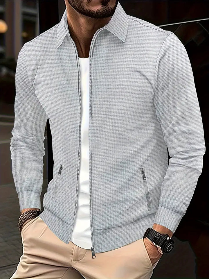Stylish men's long sleeve zip-up shirt, ideal for achieving a comfortable and smart casual look for any day.